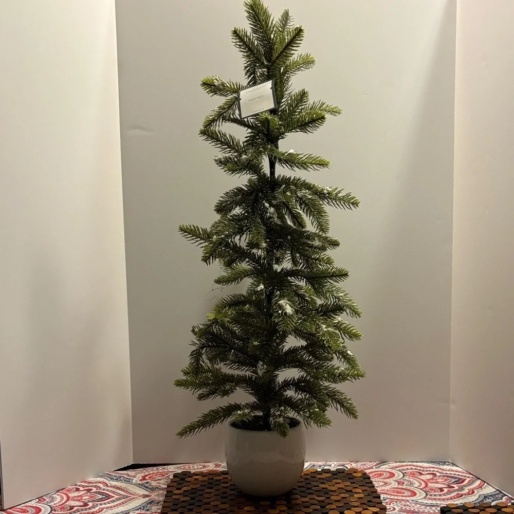 Threshold 31” Faux Pine Tree with Light Flocking/Snow in Cream Pot